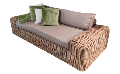 Canapé marron et beige de Jardin en Rotin avec coussins verts – Mobilier Extérieur Design et...