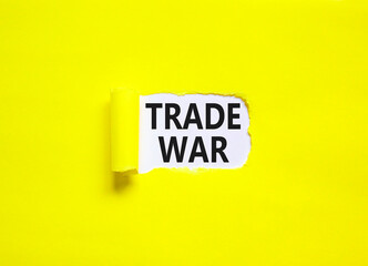 Trade war symbol. Concept word Trade war on beautiful white paper. Beautiful yellow paper background. Business trade war concept. Copy space.