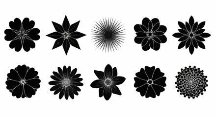Flower icons and silhouettes set. Simple floral symbols isolated on white background