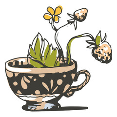 Cottagecore teapot with strawberry plant