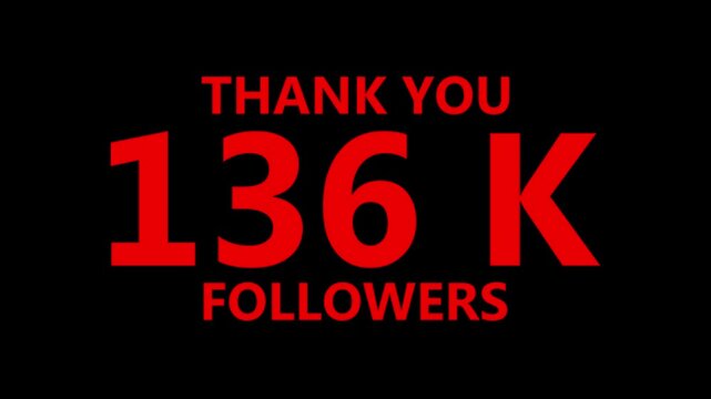 Thank you 136 K followers. 136,000 followers realistic sign on the brick wall animation. confetti party effects, social media milestone motion graphics animation