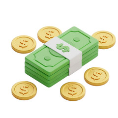 Stack of money and gold coins isolated on transparent background