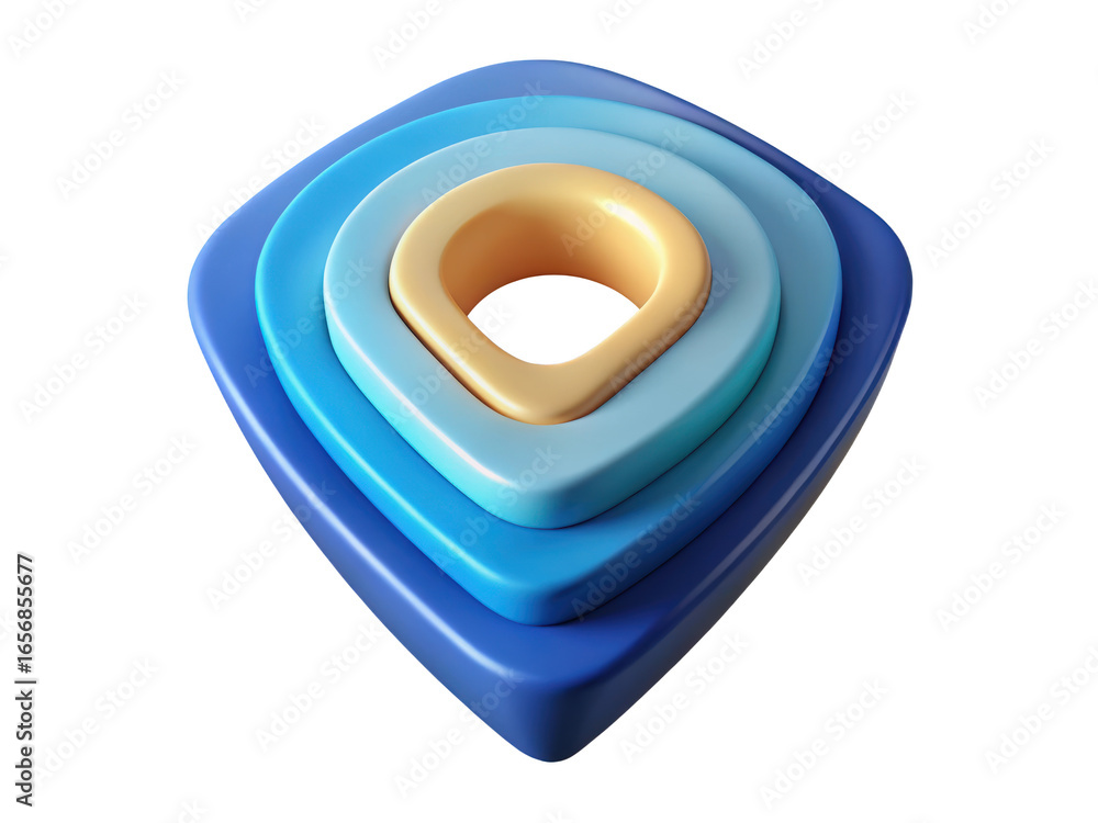 Poster abstract layered shapes in blue tones and golden center modern design for digital projects minimalis