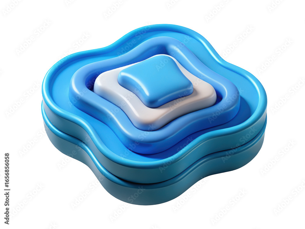 Poster abstract three dimensional layered icon with blue and white rounded shapes 3d rendering plastic styl