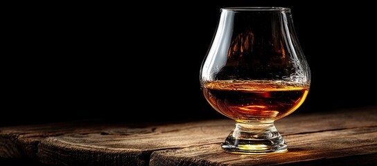 Whiskey glass on rustic wood