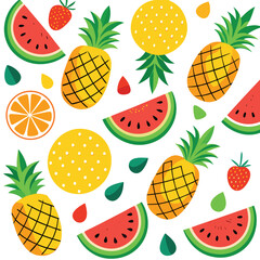 summer fruit pattern with watermelon and pineapple 