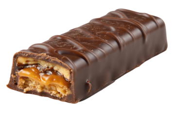 Delicious chocolate bar with gooey caramel and crunchy texture for a sweet indulgent treat