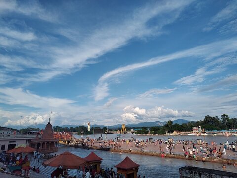 Har ki pauri panorama view haridwar, uttarakhand, india