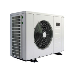 Fototapeta premium Efficient white industrial air conditioning unit with metal fan and duct system for cooling use