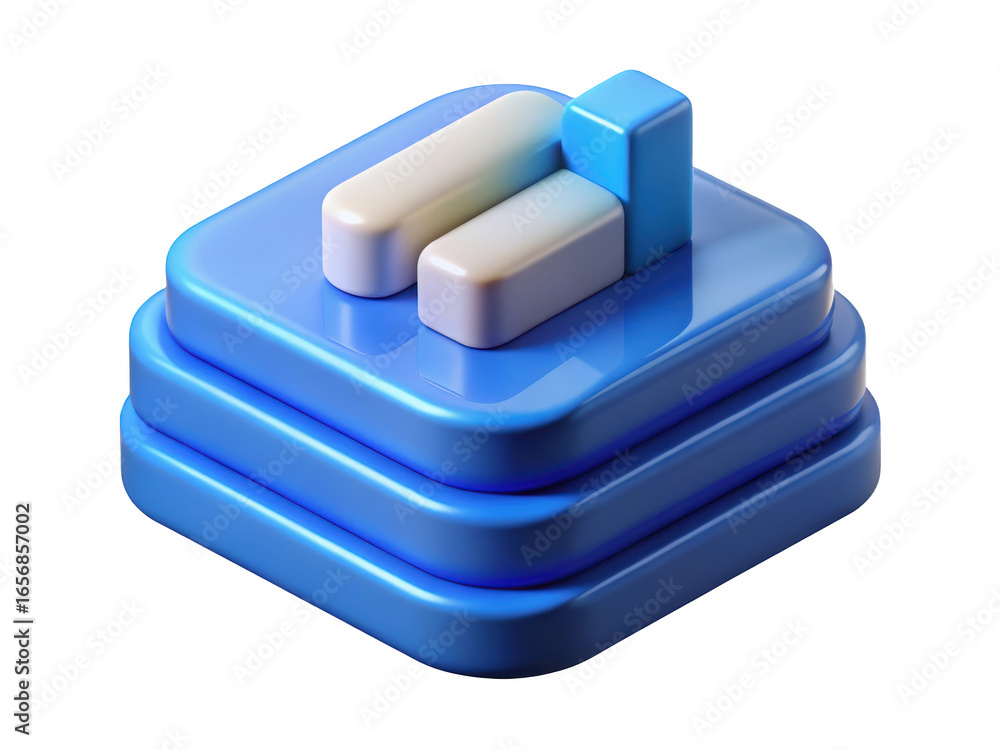 Poster blue three tier stacked platform with white and blue blocks representing data growth analysis 3d ren