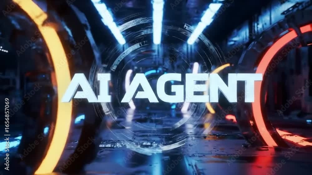 Poster animated ai agent title sequence with futuristic digital technology visuals