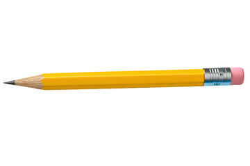 Classic yellow wooden pencil with eraser for writing and drawing isolated on white background