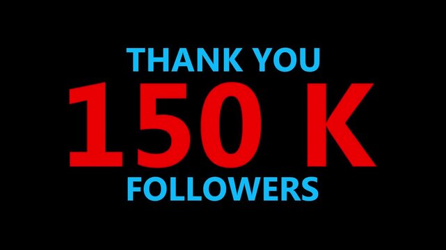 Thank you 150 K followers. 150,000 followers realistic sign on the brick wall animation. confetti party effects, social media milestone motion graphics animation