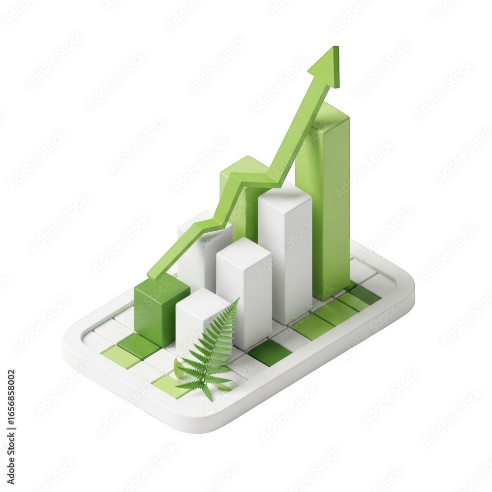 Poster green growth chart with upward arrow isolated on transparent background
