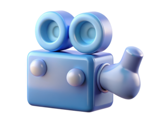 Cute blue vintage movie camera entertainment film production fun video recording playback 3d rendering plastic style icon on transparent background