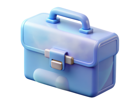 Cute pale blue toolbox icon for tools supplies and hardware equipment storage 3d rendering plastic style icon on transparent background