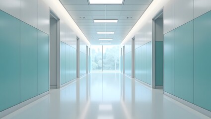 Fototapeta premium view of Clean clinic hallway with modern design.
