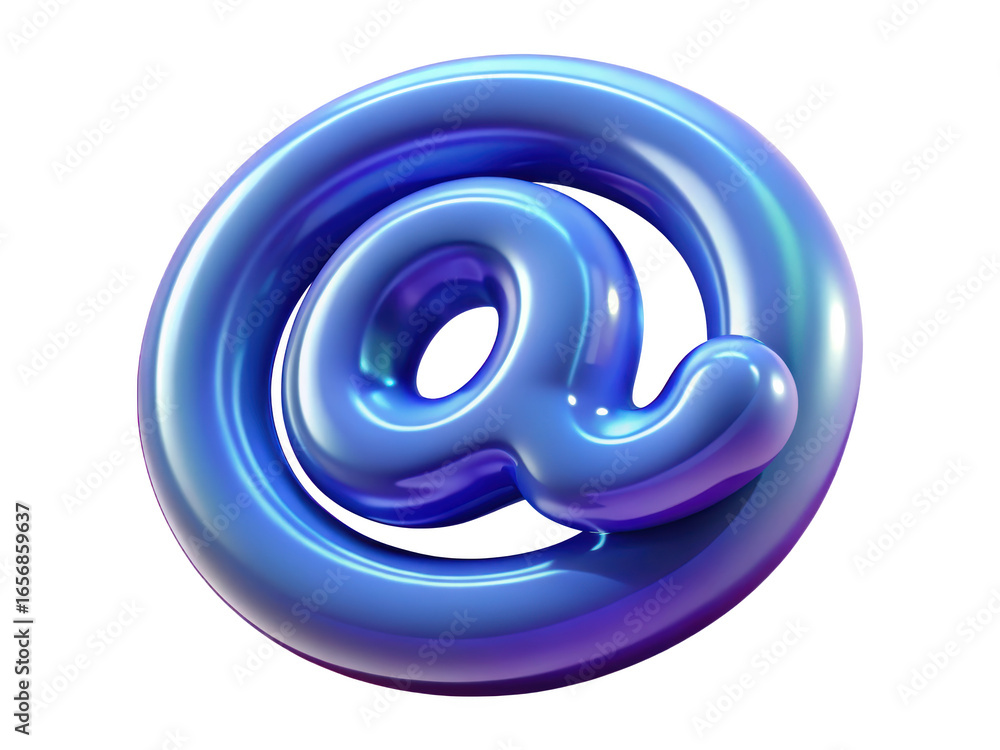 Poster glossy blue at symbol sign for email communication holographic design element isolated 3d rendering 