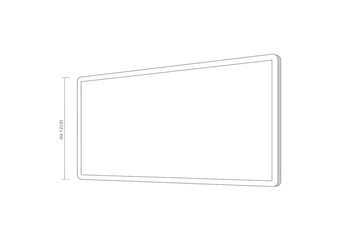 Obraz premium A rectangular frame with rounded corners shown in a technical line drawing with dimensions noted on the side