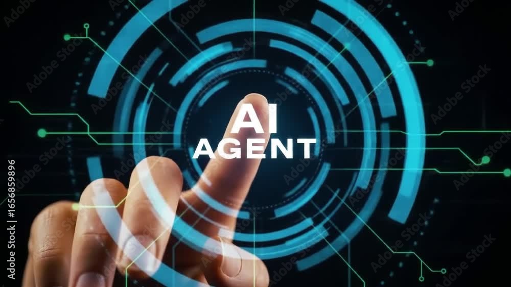 Poster finger touching ai agent interface representing artificial intelligence and technology