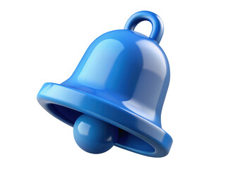 Glossy blue notification bell alert reminder update symbol chime alarm communication 3d rendering plastic style icon on transparent background