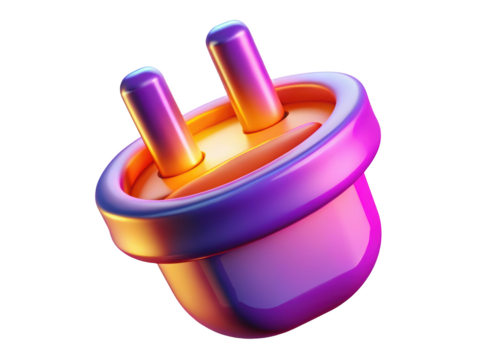 Glossy electric plug 3d minimalist design connection electricity device power adapter cord wire technology 3d rendering plastic style icon on transparent background