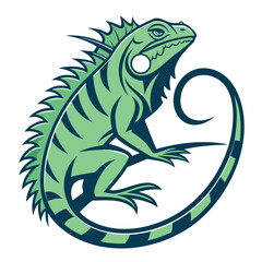 Green iguana coiled with spiky crest lizard reptile