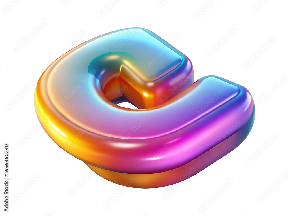 Poster glossy letter c with iridescent colors and rounded edges smooth design 3d rendering plastic style ic