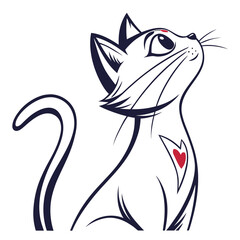 Stylized cat with heart on chest logo feline animal