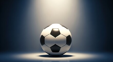 Fototapeta premium Soccer ball illuminated by a spotlight on a dark background