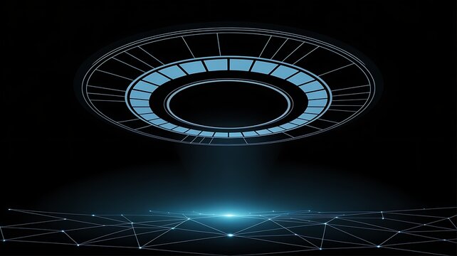 Futuristic ufo hovering over a city with a beam of light, symbolizing alien invasion