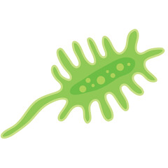 Illustration of a Green Amoeba-Like Cell with Central Dots and Spiky Protrusions, Ideal for Biology and Science Resources