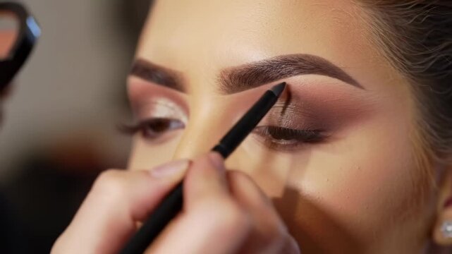 Close-up eye makeup application