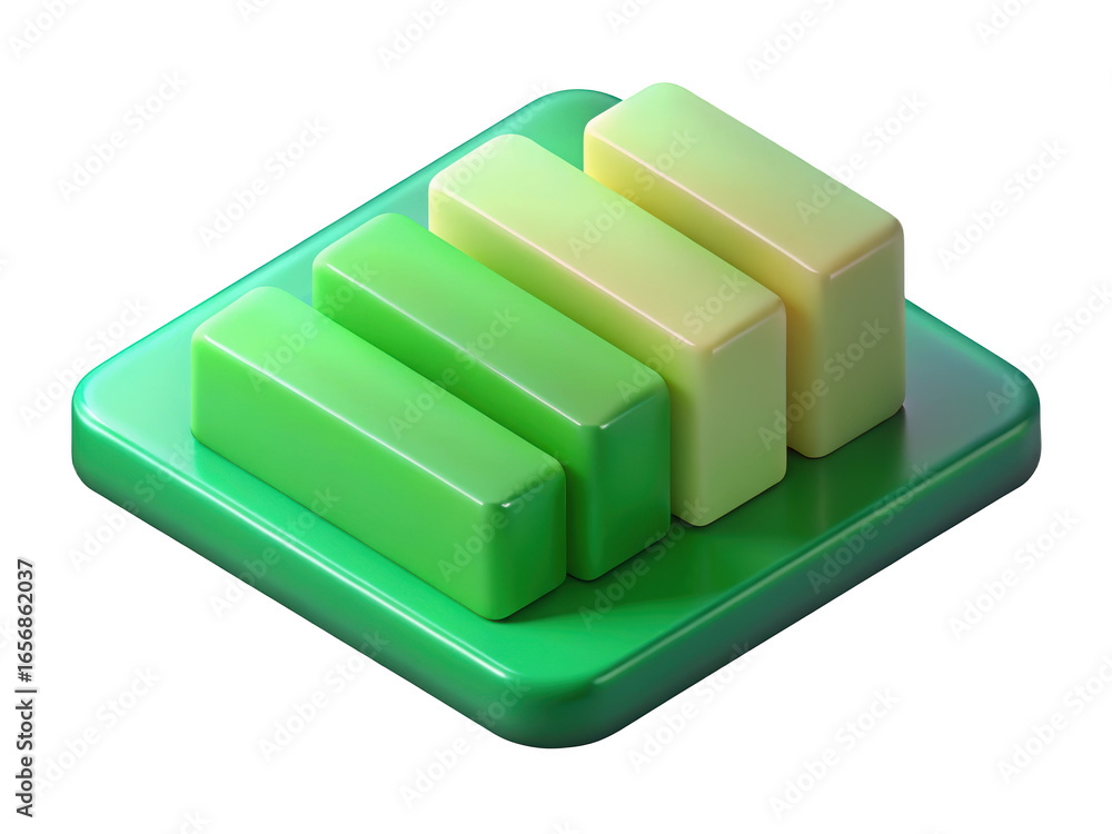 Poster isometric green bar chart financial performance visualization modern data analysis growth illustrati