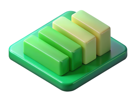 Isometric green bar chart financial performance visualization modern data analysis growth illustration 3d rendering plastic style icon on transparent background