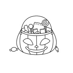 A black and white drawing of a pumpkin with a smiley face on it