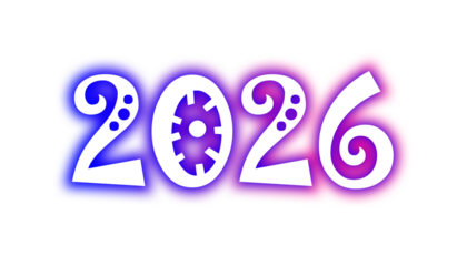 Happy New Year 2026 colorful text graphic. A modern illustration with a retro feel, the numbers 2026 with a vibrant gradient texture. A bold greeting element isolated on a transparent background. PNG