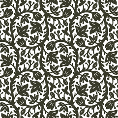 Black and white seamless pattern with flowers.  Vector illustration