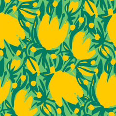 Seamless pattern  with flowers in doodle style. Vector illustration.
