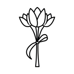 Blooming tulip bouquet tied with ribbon elegant botanical decorative artwork Line Art Vector illustration