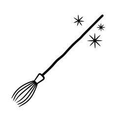 Broomstick with magical sparkles halloween witchcraft spooky decorative design Line Art Vector illustration