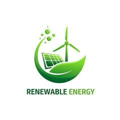 Obraz premium Green renewable energy logo with solar PNG file isolated on transparent background cut out clipping path social media, white background.