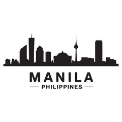 Naklejka premium Manila skyline horizontal banner. Manila, Philippines. Vector template for your design. Vector black silhouette. with white background