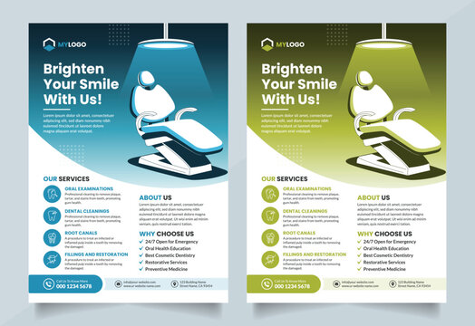 Dental Service Flyer Template Design. Suitable for Dentist, Doctors, Healthcare businesses, Hospitals, Clinics