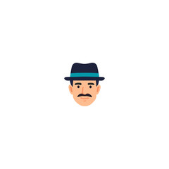 A man with mustache and hat avatar icon logo flat vector design