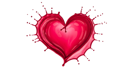 A red paint splash in the shape of a heart isolated on transparent background