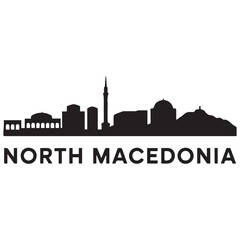 Obraz premium Vector North Macedonia skyline. Travel North Macedonia famous landmarks. Business and tourism concept for presentation, banner, web site. Vector black silhouette. with white background