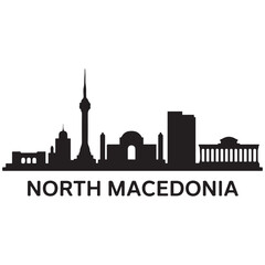 Vector North Macedonia skyline. Travel North Macedonia famous landmarks. Business and tourism concept for presentation, banner, web site. Vector black silhouette. with white background