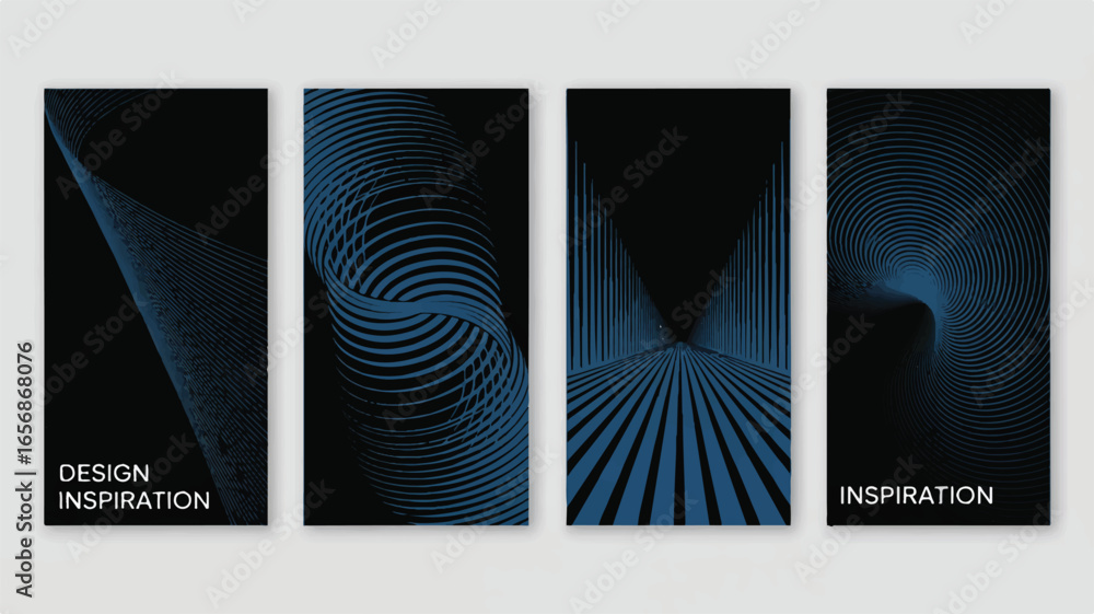 Poster set of four modern vertical digital abstract backgrounds with geometric lines and pattern inspiratio