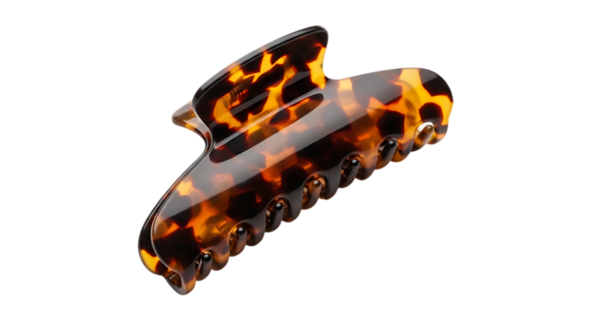 Tortoiseshell pattern hair claw clip isolated on transparent background